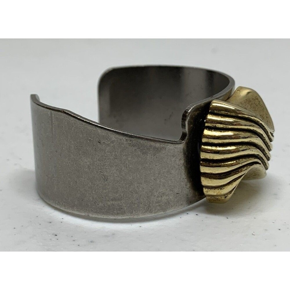 Vintage 1970s Sculptural Wave Cuff Bracelet Retro Modern Gold & Silver Tone - Picture 2 of 7